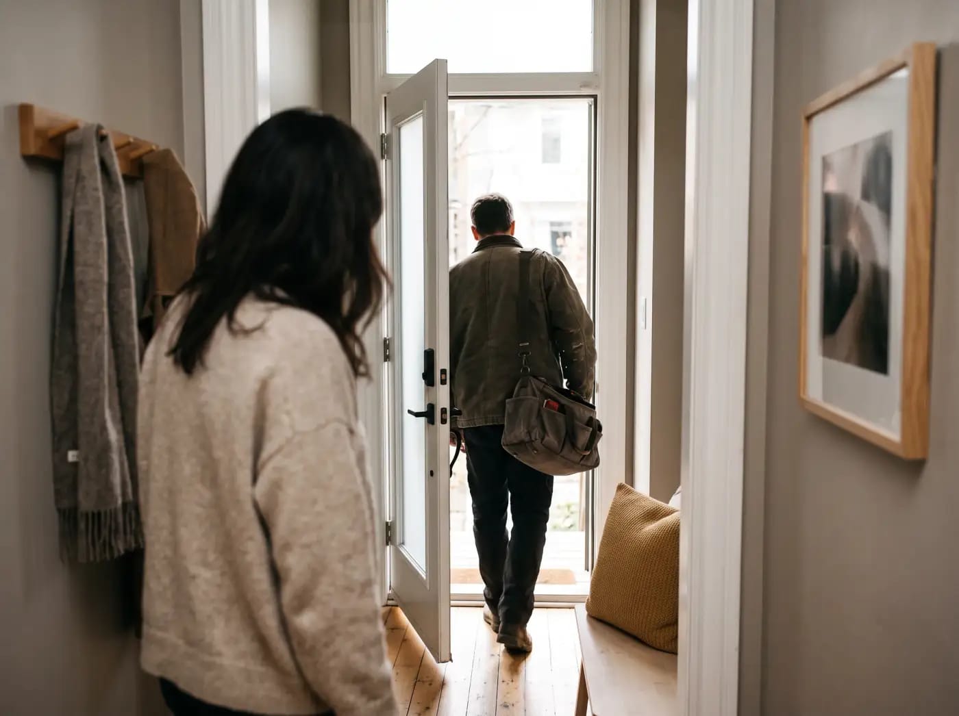 A Tasker arriving at the door of a GTA home for a booked job.